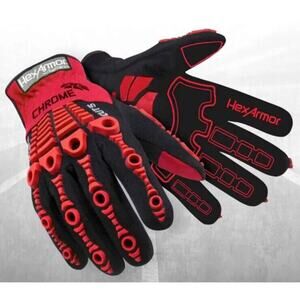 x2 Pairs HexArmor Chrome Series Cut 5 Impact Slipfit 4028 Size 7/S Red Black